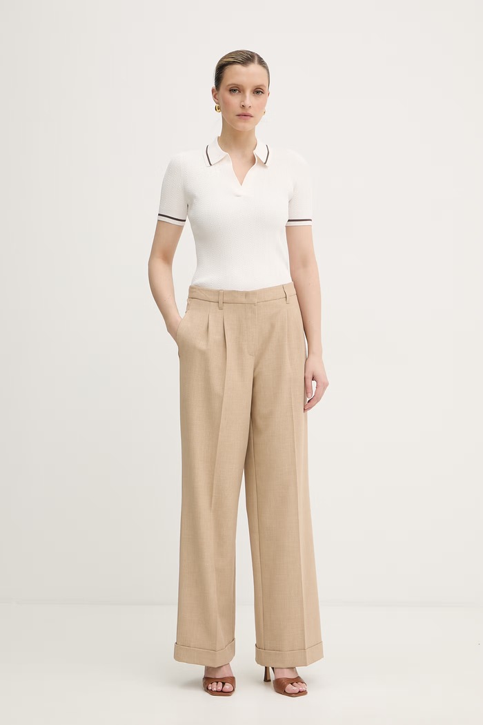 Armani Exchange úpletové polo tričko dámske s viskózou XW001897.AF10352 béžová SS26