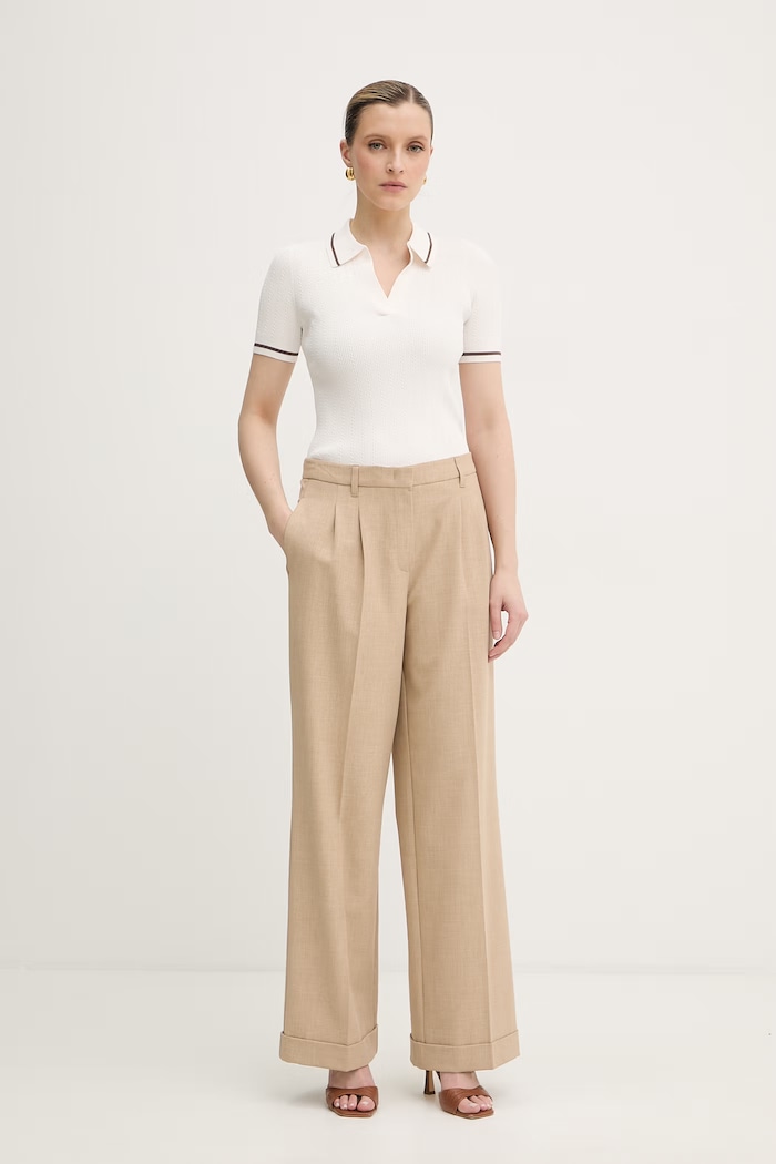 Armani Exchange úpletové polo tričko dámske s viskózou XW001897.AF10352 béžová SS26