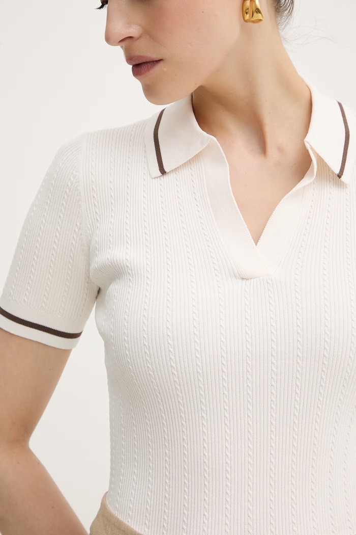 Armani Exchange úpletové polo tričko dámske s viskózou XW001897.AF10352 béžová