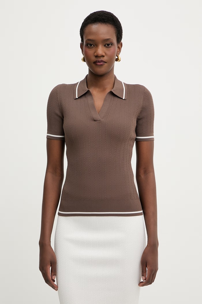 Armani Exchange Úpletové polo tričko dámske s viskózou hnedá XW001897.AF10352