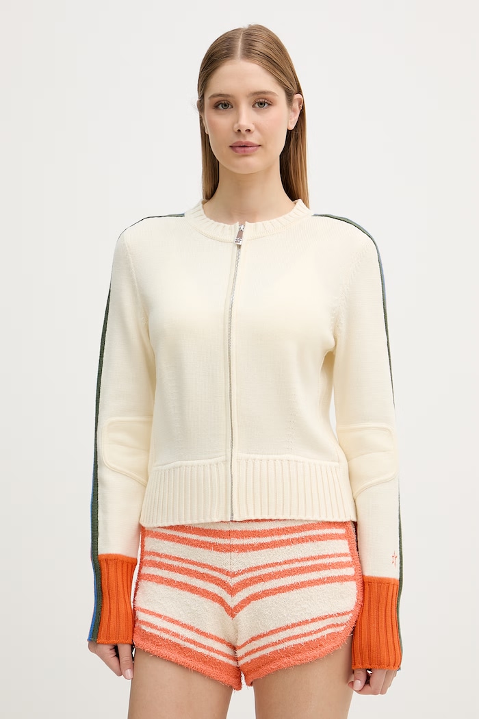 Perfect Moment sweter rozpinany damski z wełny merino Camille beżowy W3001363