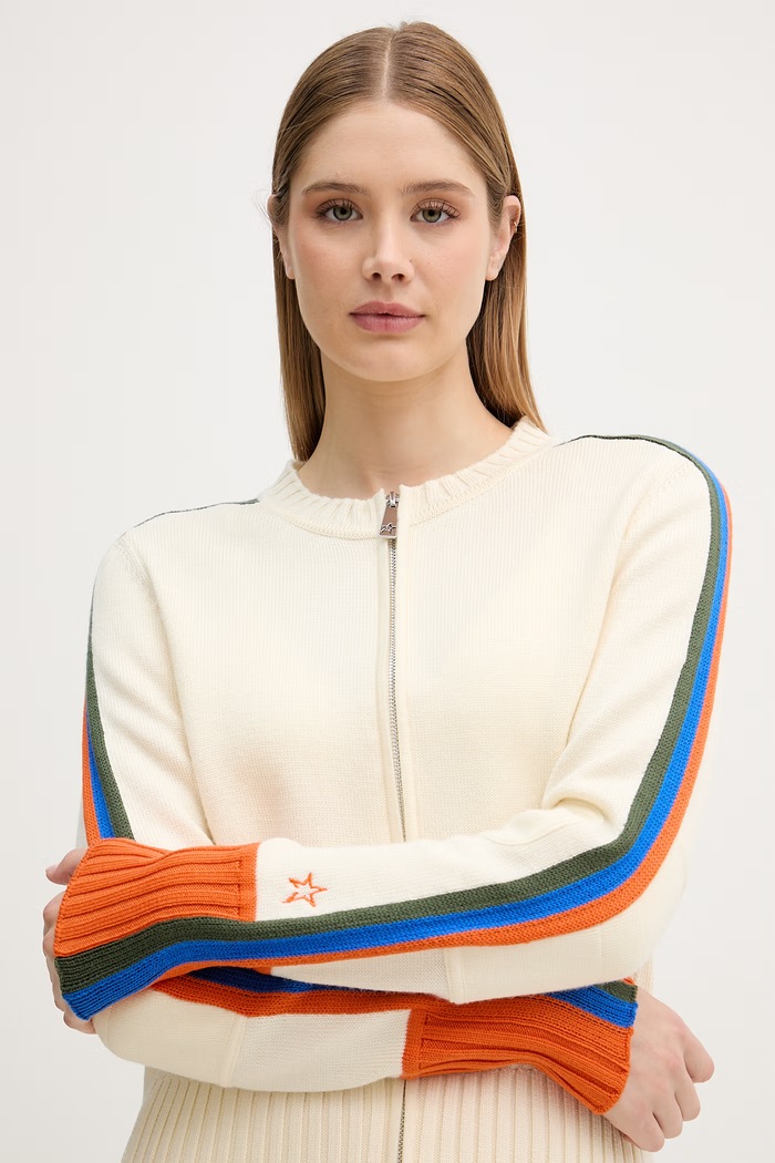 Perfect Moment sweter rozpinany damski z wełny merino Camille beżowy W3001363
