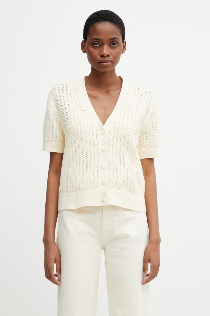 Anine Bing FLYNNE CARDIGAN - CREAM kardigan s bavlnou dámský béžová A.09.11917.IVY1
