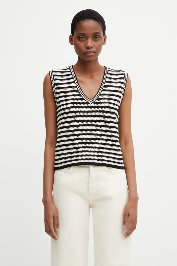 Anine Bing LOWEN SWEATER - BLACK AND IVORY STRIPE halenka dámská s bavlnou pruhovaná černá A.09.11919.MTL81