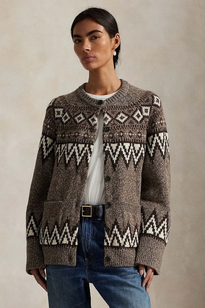 Polo Ralph Lauren kardigan damski z wełny brązowy 211978326