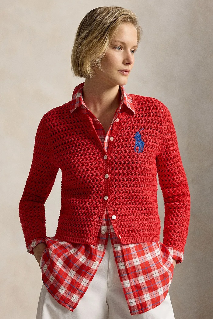 Polo Ralph Lauren Sweter rozpinany damski bawełniany czerwony 211A12705
