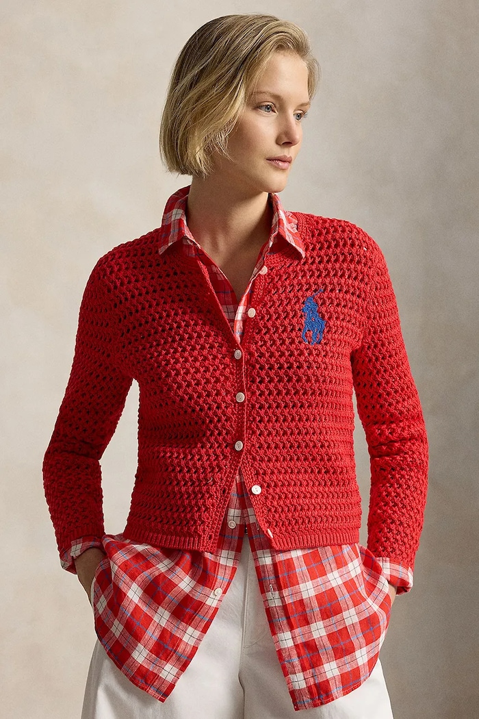 Polo Ralph Lauren Pulover z zadrgo ženski bombažen rdeča 211A12705
