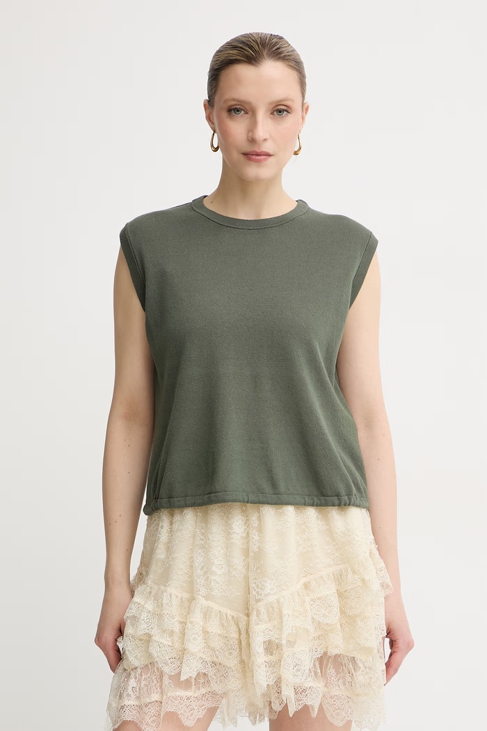United Colors of Benetton top dámsky s ľanom zelená 1EKQD10H2