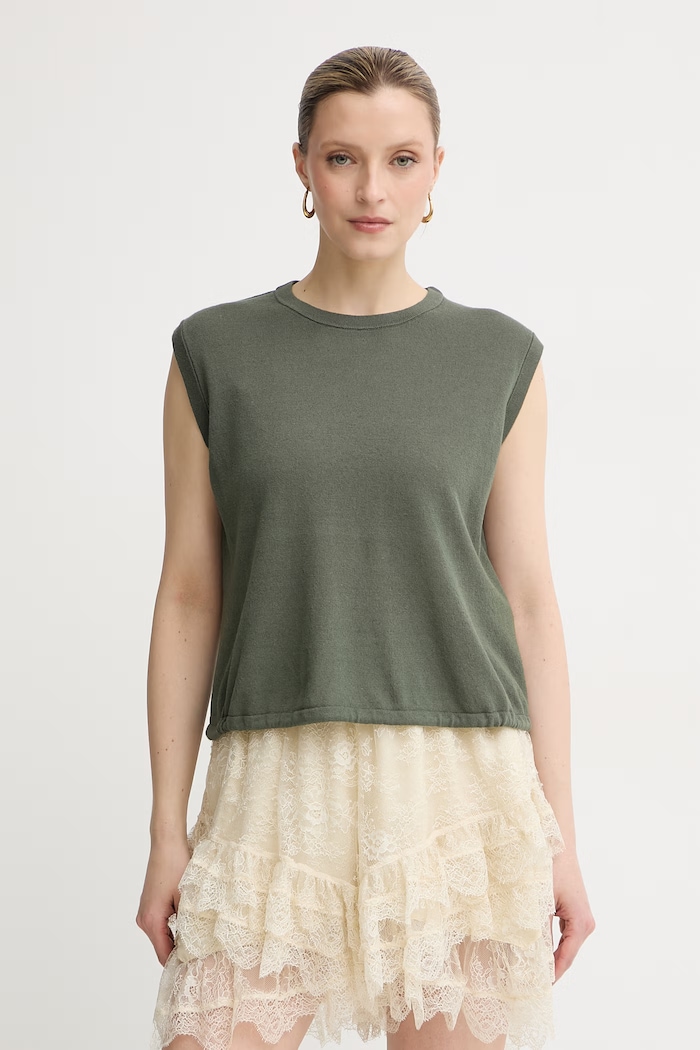United Colors of Benetton top dámsky s ľanom zelená 1EKQD10H2