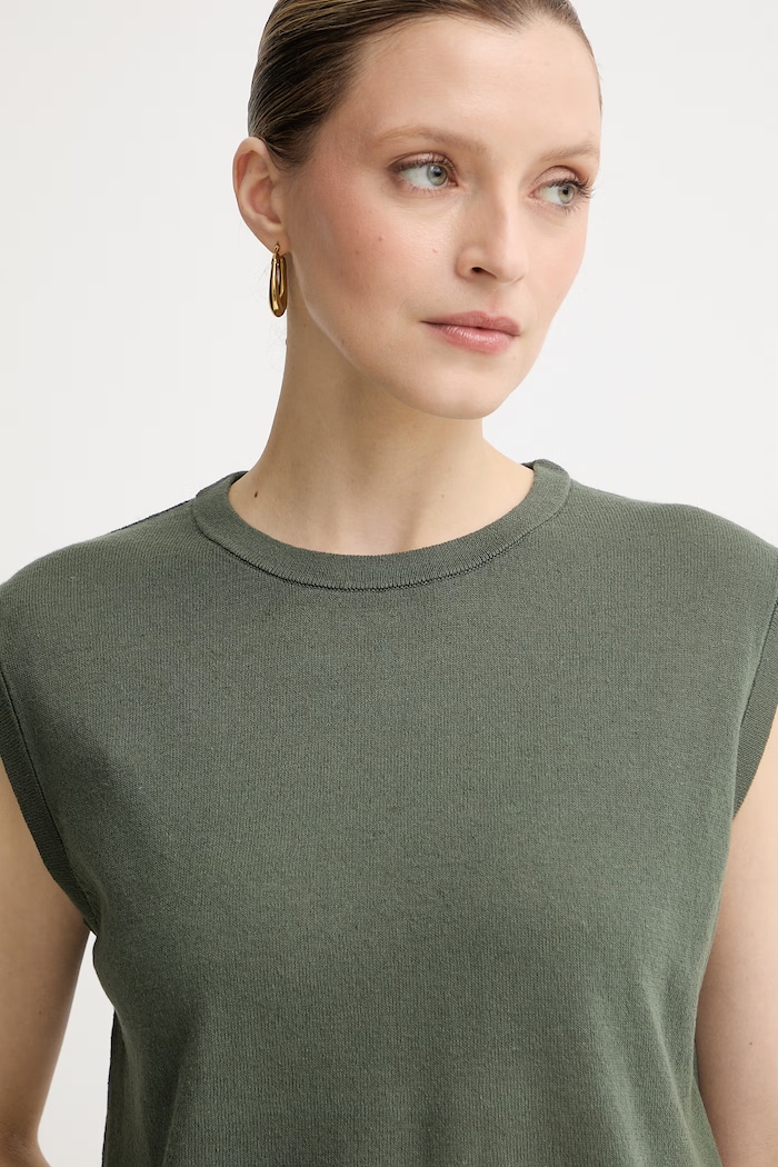 United Colors of Benetton top dámsky s ľanom zelená 1EKQD10H2
