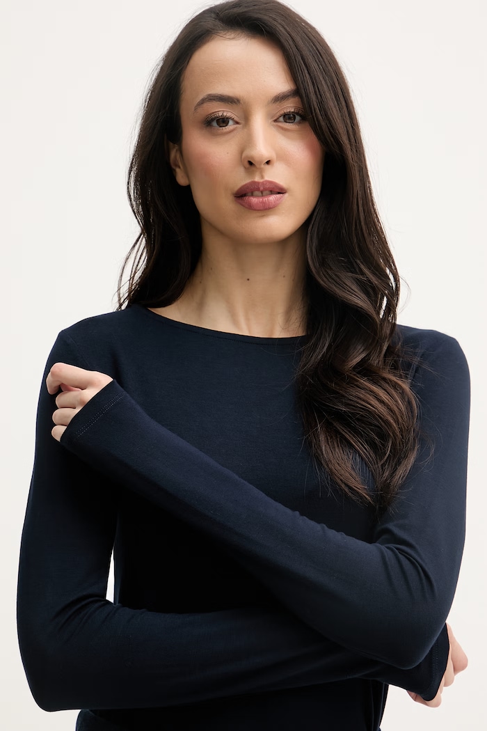 United Colors of Benetton longsleeve pentru femei, din vâscoză bleumarin 3Z12D10C2