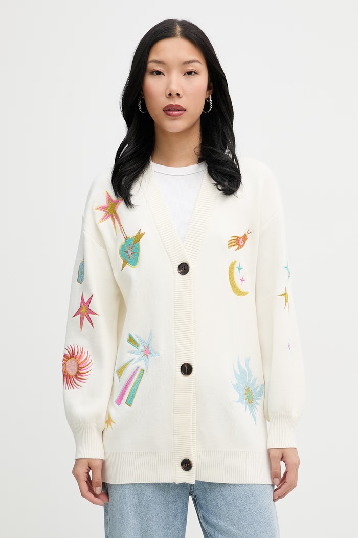 Never Fully Dressed cardigan pentru femei, cu vâscoză bej NFDKN905