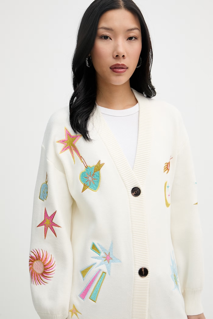 Never Fully Dressed cardigan pentru femei, cu vâscoză bej NFDKN905