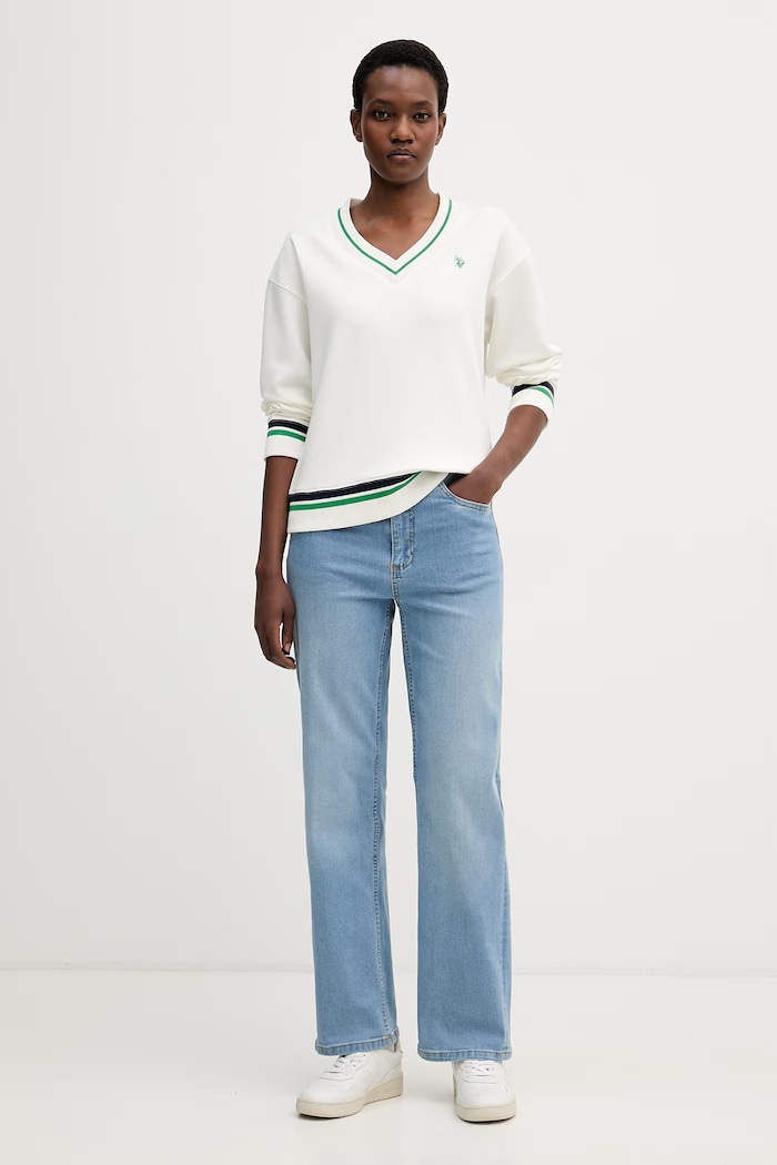 U.S. Polo Assn. суичър дамски с вискоза V Neck WUP2282 бежов SS26