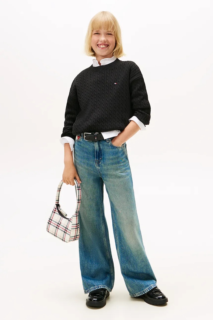 Παιδικό βαμβακερό πουλόβερ Tommy Hilfiger μαύρο KG0KG08848.128.176.PPY2