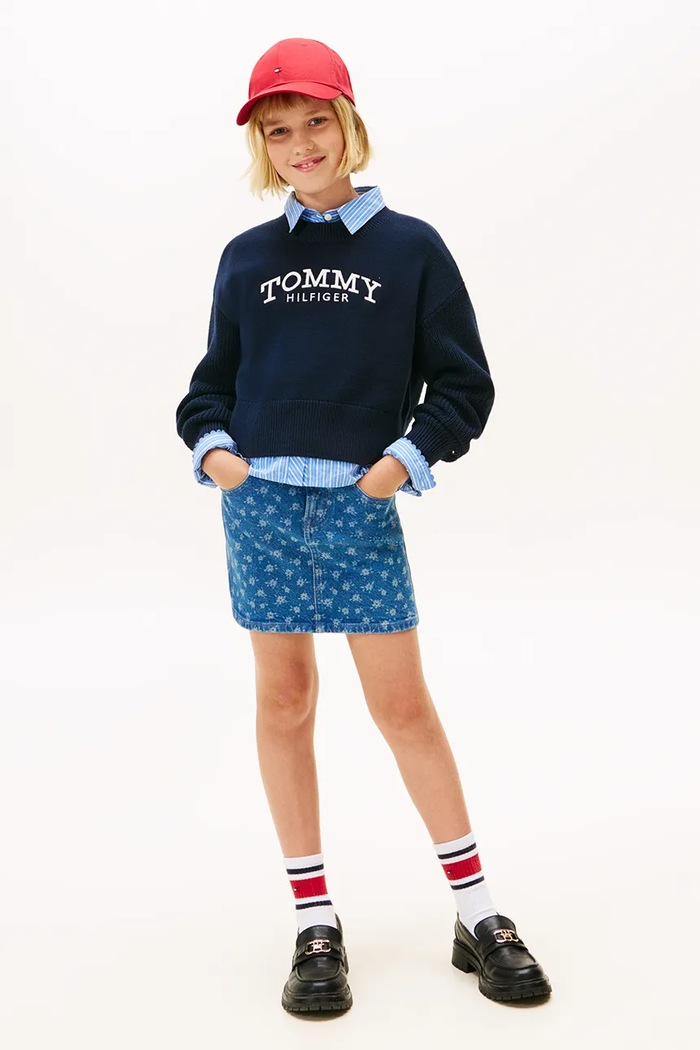 Παιδικό βαμβακερό πουλόβερ Tommy Hilfiger σκούρο μπλε KG0KG08921.128.176.PPY2