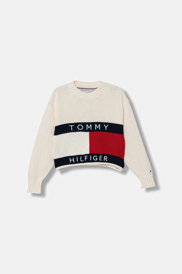 Tommy Hilfiger gyerek pamut pulóver közepesen vastag bézs KG0KG08922.116.122.PPY2