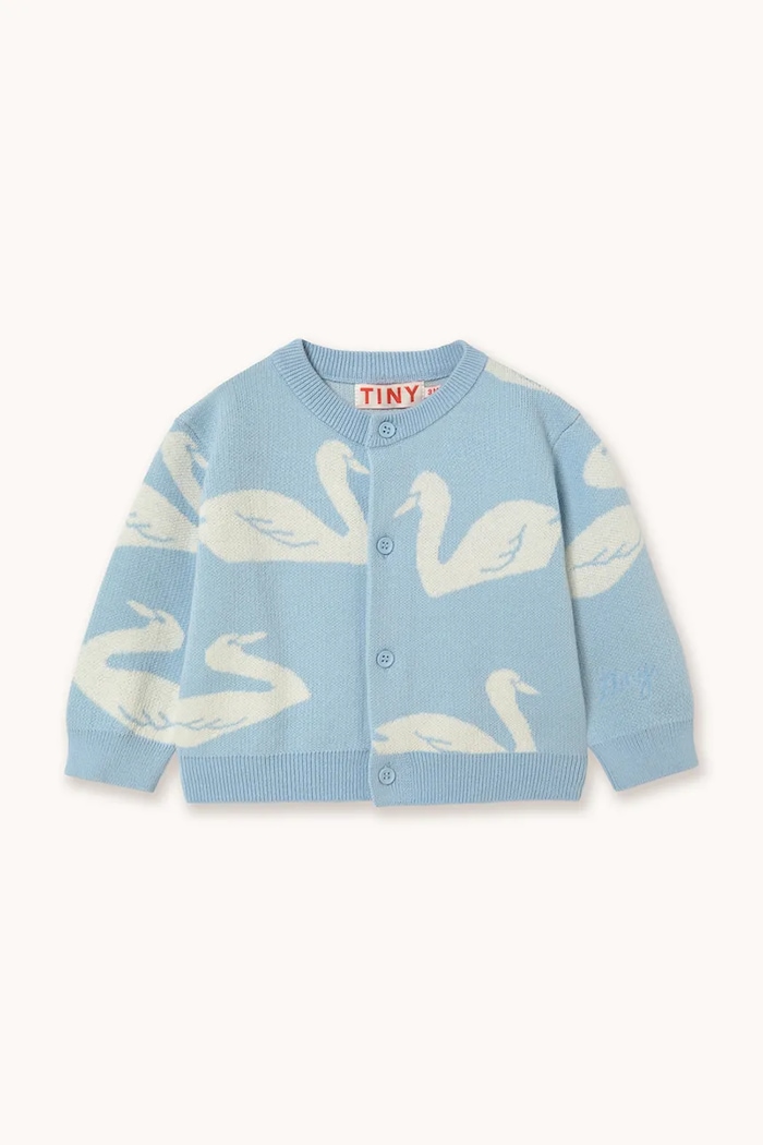 Detský bavlnený kardigan Tinycottons BIG SWANS BABY CARDIGAN stredne hrubá modrá SS26.383