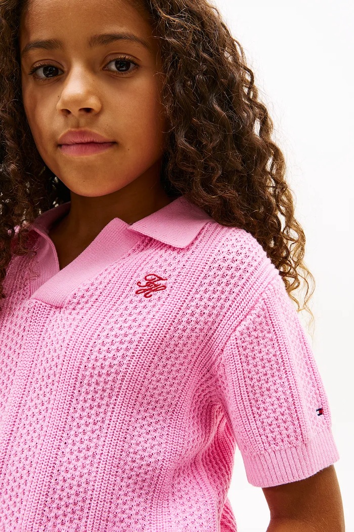 Tommy Hilfiger svetr s krátkým rukávem dětský bavlněný KG0KG09524.128.176.PPY2 růžová