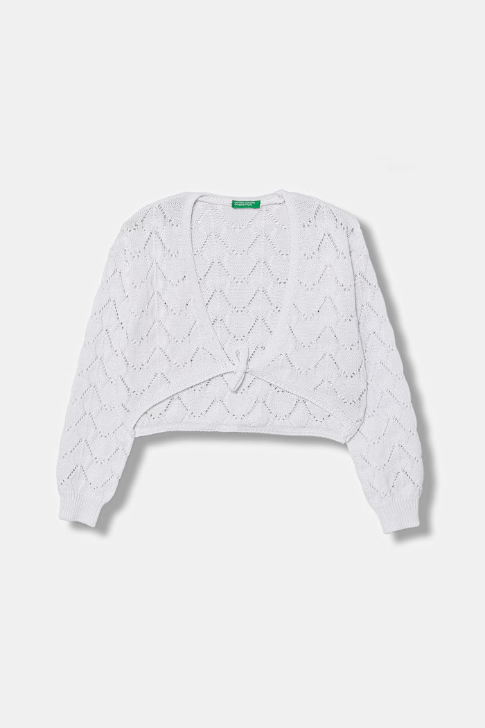 United Colors of Benetton kardigan dziecięcy ażurowy biały 13KNC601Z.G.Stagionale