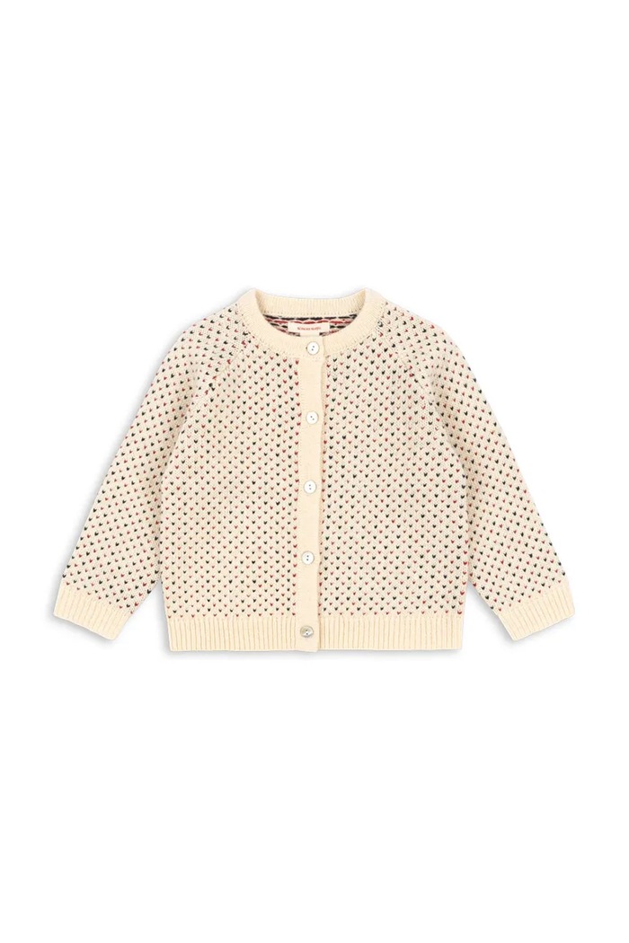 Konges Sløjd kardigan z dodatkiem wełny dziecięcy BILLI KNIT CARDIGAN wzorzyste beżowy KS104233.PreSpring