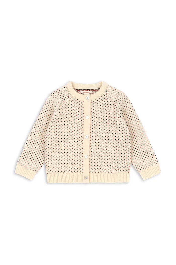 Konges Sløjd kardigan z dodatkiem wełny dziecięcy BILLI KNIT CARDIGAN wzorzyste beżowy KS104233.PreSpring
