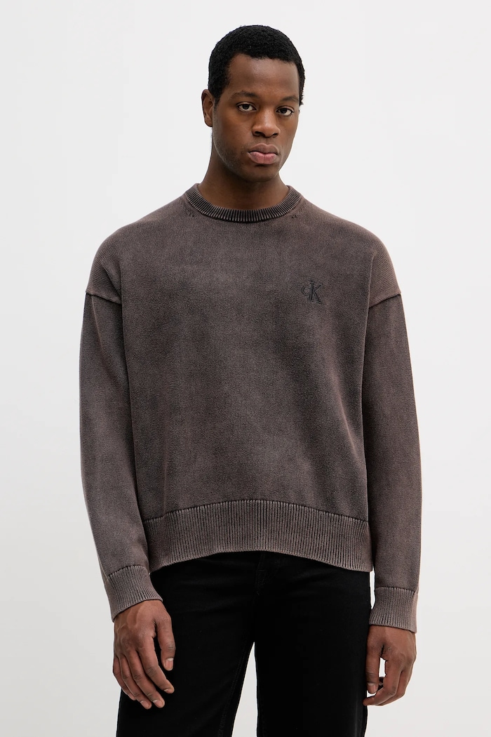 Calvin Klein Jeans sweter bawełniany aplikacja brązowy LV04RE300G