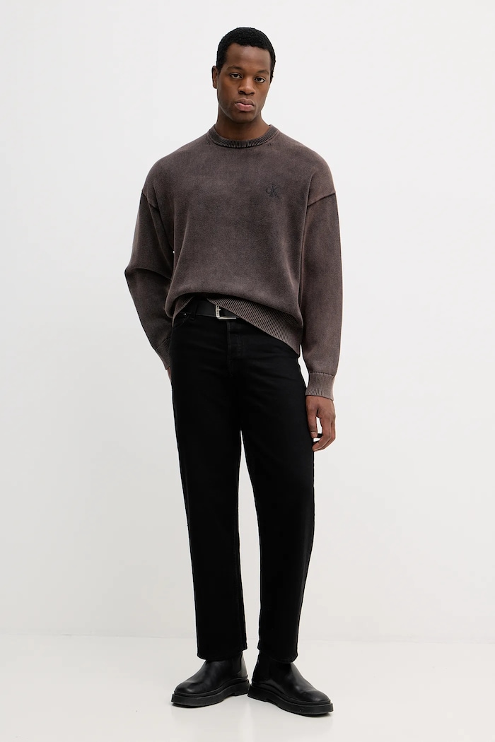 Calvin Klein Jeans sweter bawełniany LV04RE300G brązowy SS26