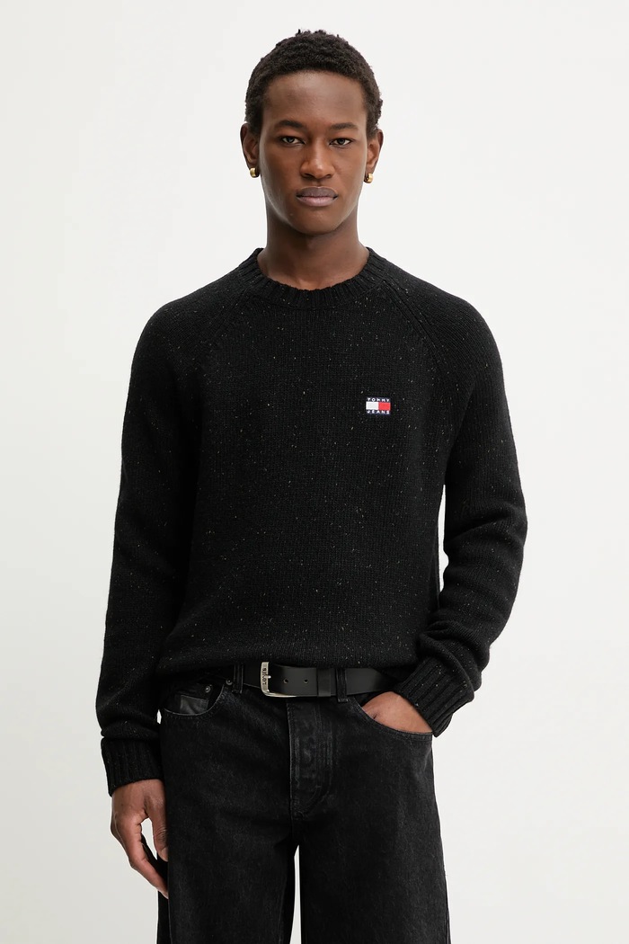 Tommy Jeans pulóver gyapjúkeverékből apró mintás fekete DM0DM22353
