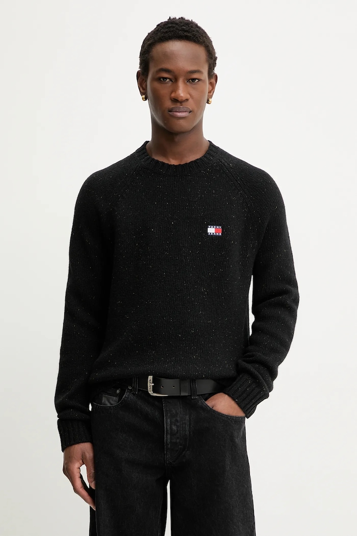 Tommy Jeans pulóver gyapjúkeverékből apró mintás fekete DM0DM22353