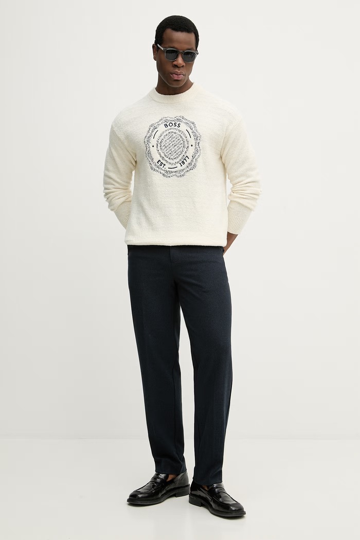 BOSS Orange sweter z dodatkiem wełny Kerbert 50555867 beżowy SS26