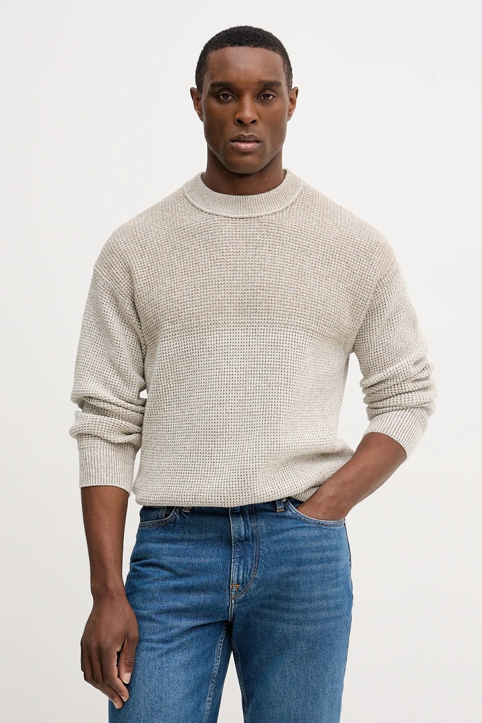 BOSS Orange sweter z dodatkiem wełny Kartney melanż beżowy 50555873