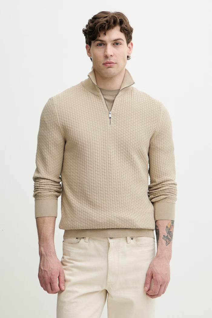 BOSS pulover pentru bărbați din bumbac H-Ulicio bej 50555118