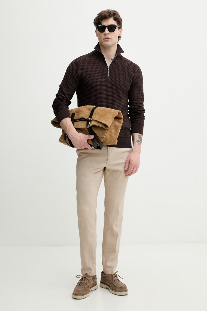 BOSS pulover pentru bărbați din bumbac H-Ulicio 50555118 maro SS26