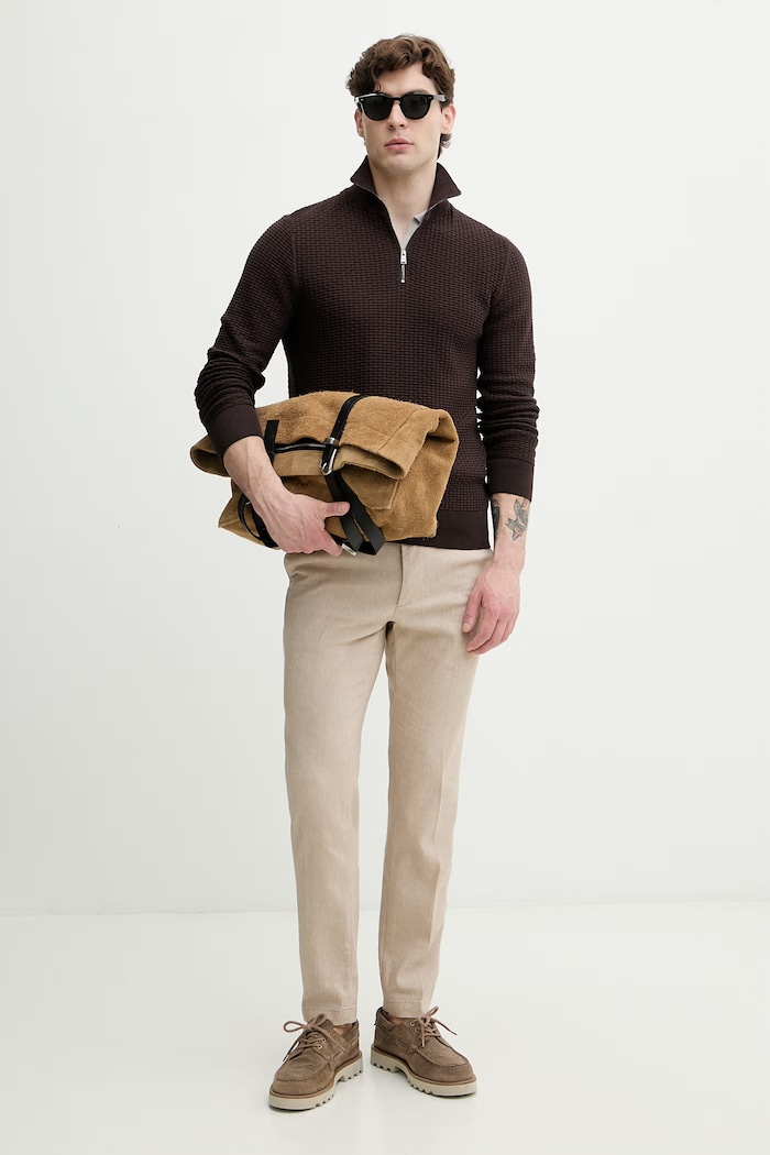 BOSS pulover pentru bărbați din bumbac H-Ulicio 50555118 maro SS26