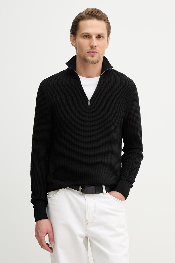 BOSS pulover pentru bărbați din bumbac H-Ulicio subtiri negru 50555118