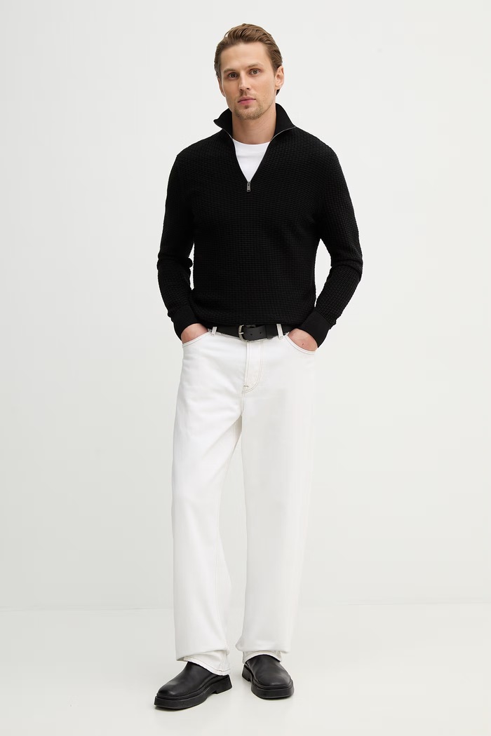 BOSS pulover pentru bărbați din bumbac H-Ulicio 50555118 negru SS26