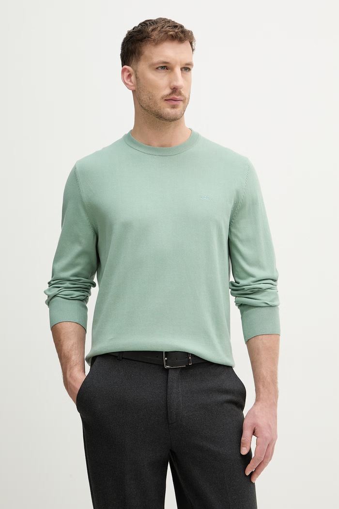 BOSS pulover pentru bărbați din bumbac Upacas-L subtiri verde 50556344