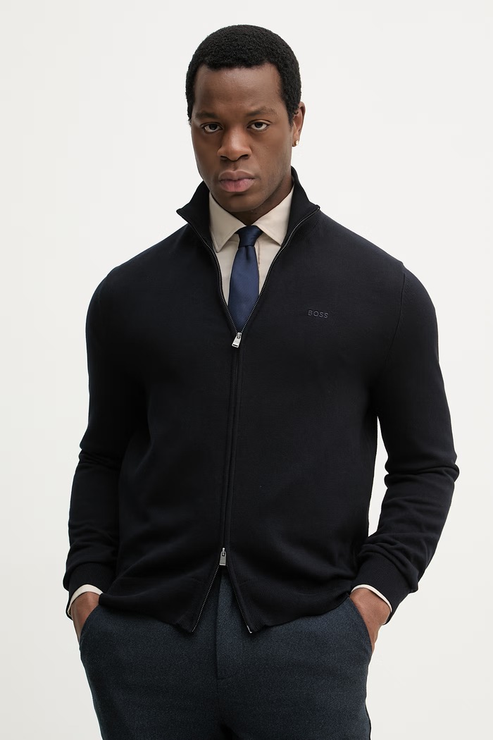 BOSS cardigan din bumbac Upalano-L uni bleumarin 50556345