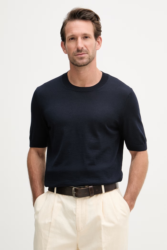 BOSS tricou bărbați de lână H-Umauro uni bleumarin 50560476