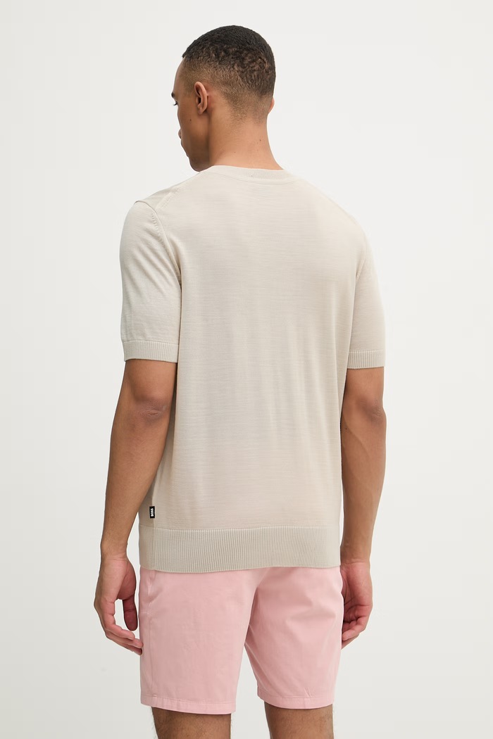 Ρούχα BOSS T-shirt ανδρικό μάλλινο H-Umauro 50560476 μπεζ