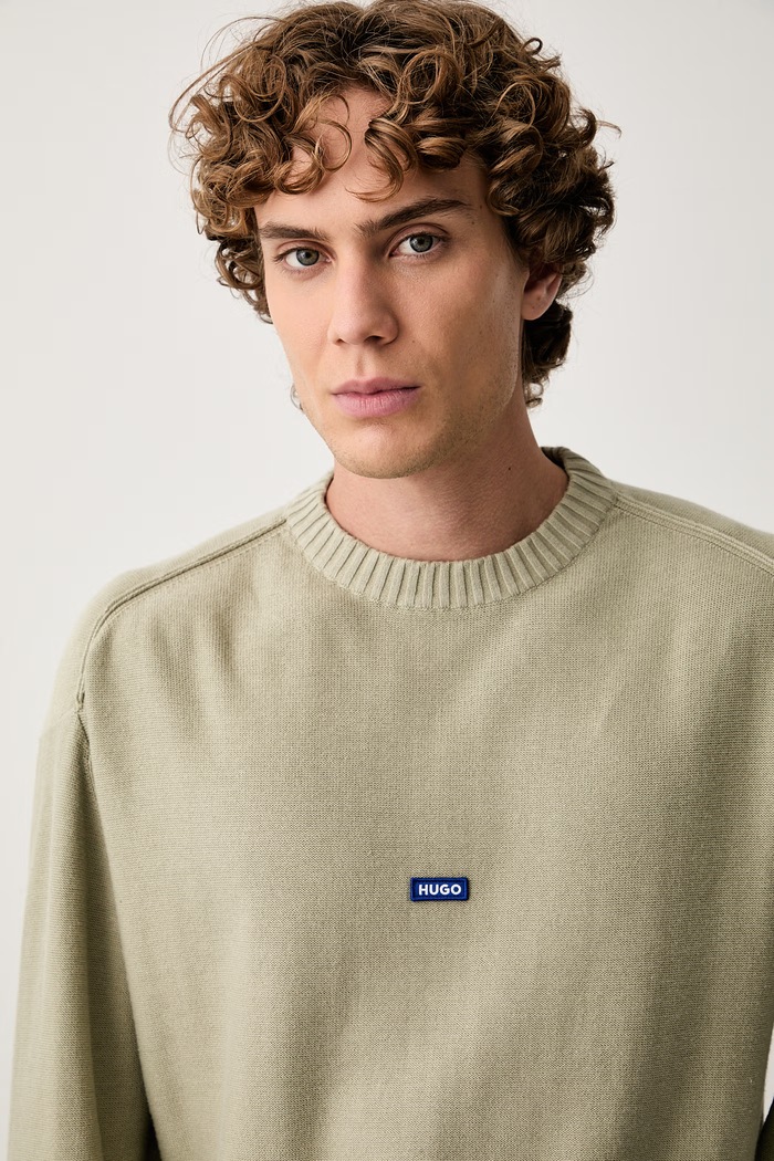 HUGO Blue svetr pánský bavlněný San Casey-C1 zelená 50553601