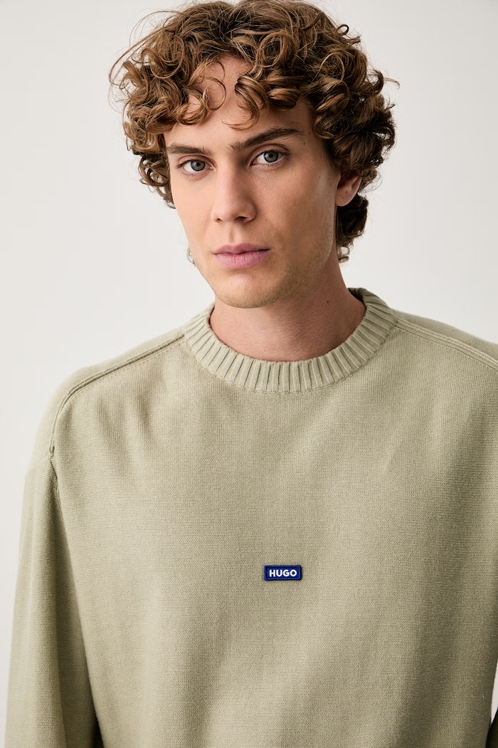HUGO Blue svetr pánský bavlněný San Casey-C1 zelená 50553601