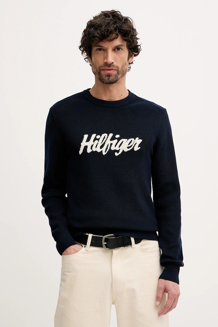 Βαμβακερό πουλόβερ Tommy Hilfiger βαμβάκι σκούρο μπλε MW0MW41647
