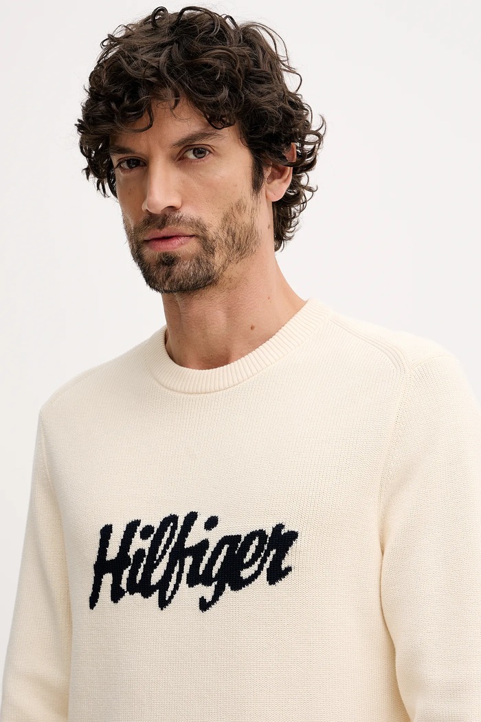 Bavlněný svetr Tommy Hilfiger béžová MW0MW41647