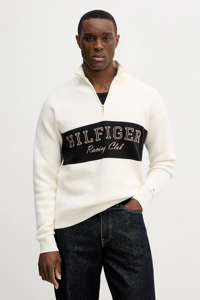 Tommy Hilfiger pulover de bumbac grosime medie bej MW0MW41948