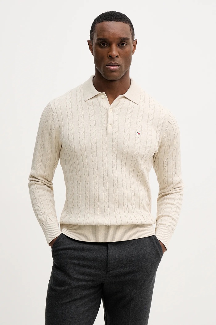Tommy Hilfiger sweter męski bawełniany bawełna beżowy MW0MW41955
