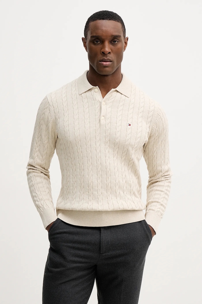 Tommy Hilfiger sweter męski bawełniany bawełna beżowy MW0MW41955