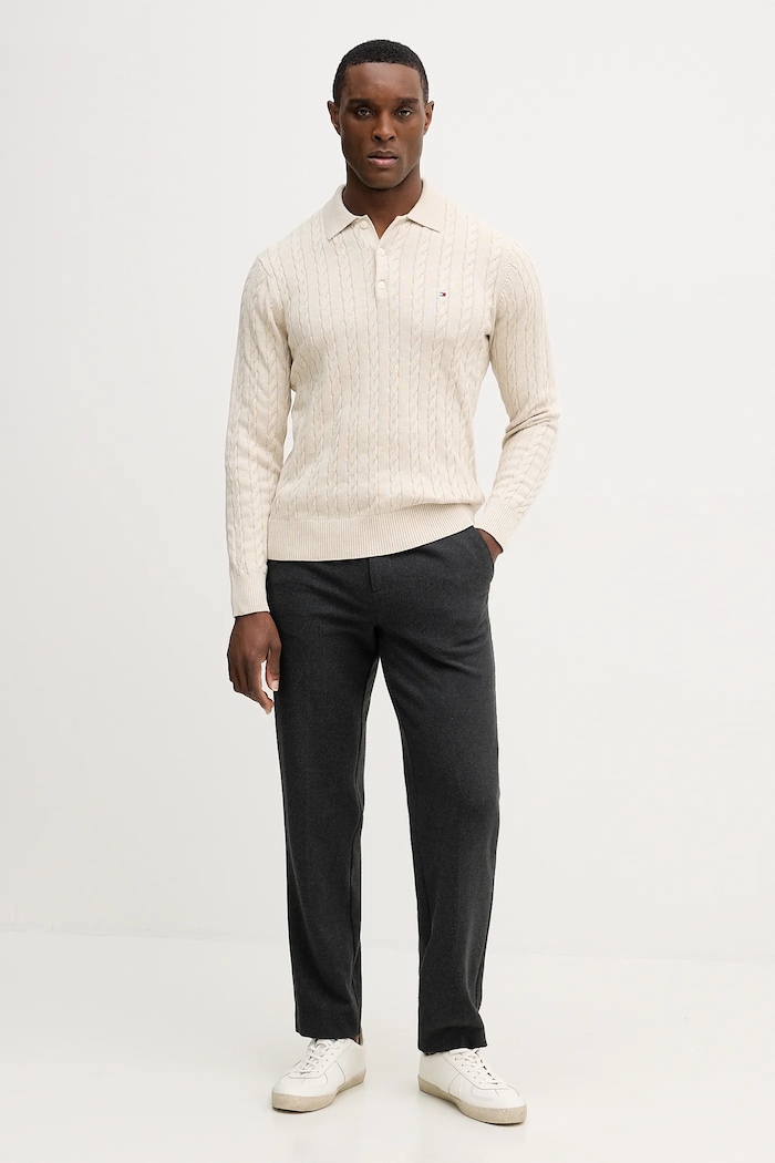 Tommy Hilfiger sweter męski bawełniany MW0MW41955 beżowy SS26
