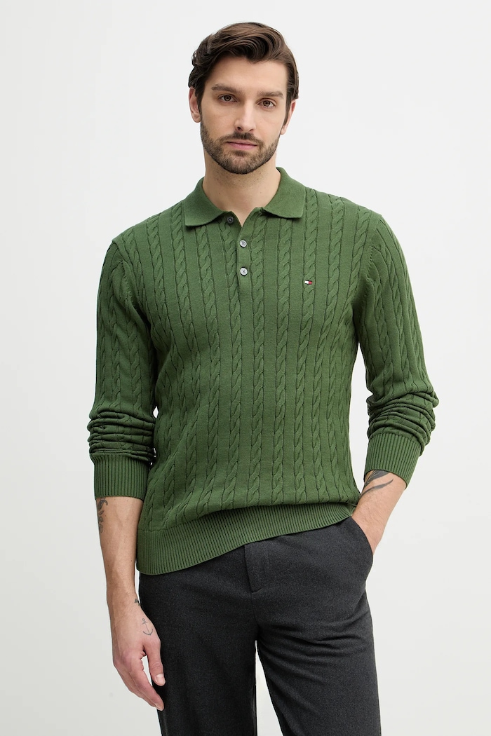 Bavlněný svetr Tommy Hilfiger kulatý zelená MW0MW41955
